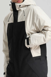 Men's White & Black Insulated Color-block Utility Baggy One-Piece Ski Suit